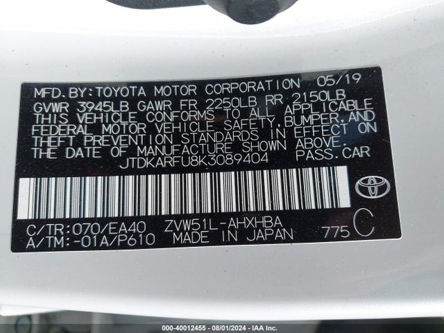 Toyota PRIUS XLE 2019 JTDKARFU8K3089404 Image 9