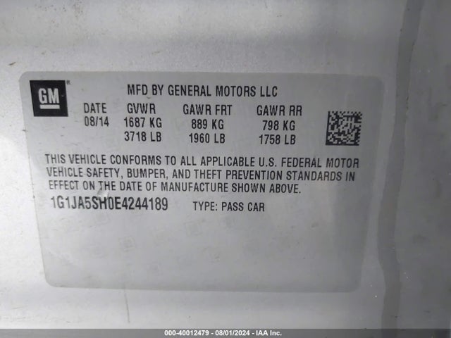 Chevrolet Sonic Ls Auto 2014 1G1JA5SH0E4244189 Image 9