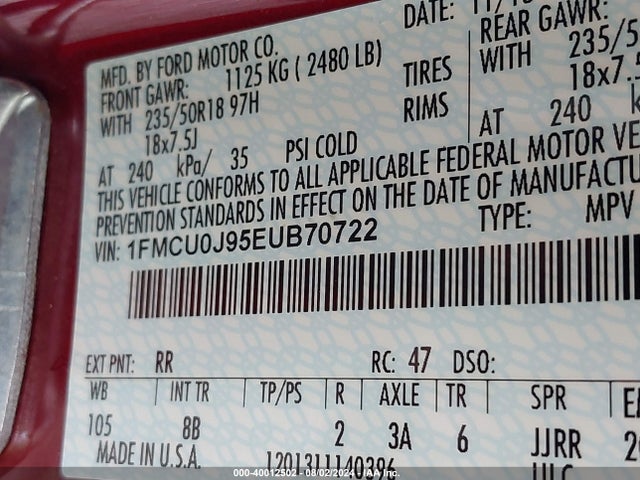 Ford Escape Titanium 2014 1FMCU0J95EUB70722 Image 9