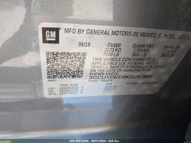 Chevrolet Silverado 1500 Lt 2019 3GCUYDED8KG257869 Image 9