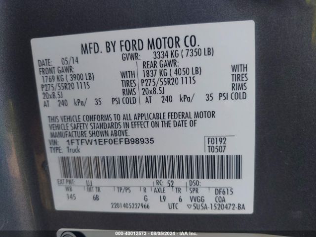 1FTFW1EF0EFB98935 Ford F-150 Fx4