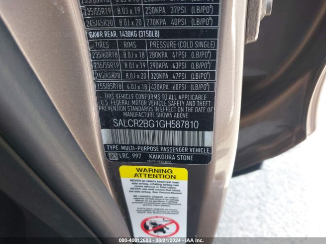 SALCR2BG1GH587810 Land Rover Discovery Sport Hse
