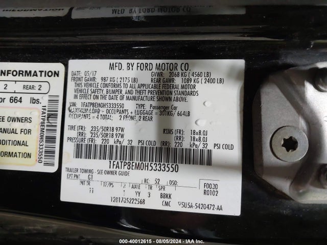 Ford Mustang V6 2017 1FATP8EM0H5333550 Image 9