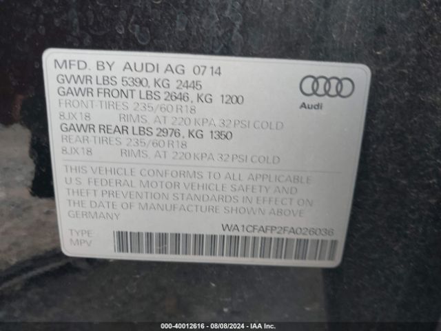 WA1CFAFP2FA026036 Audi Q5 2.0t Premium