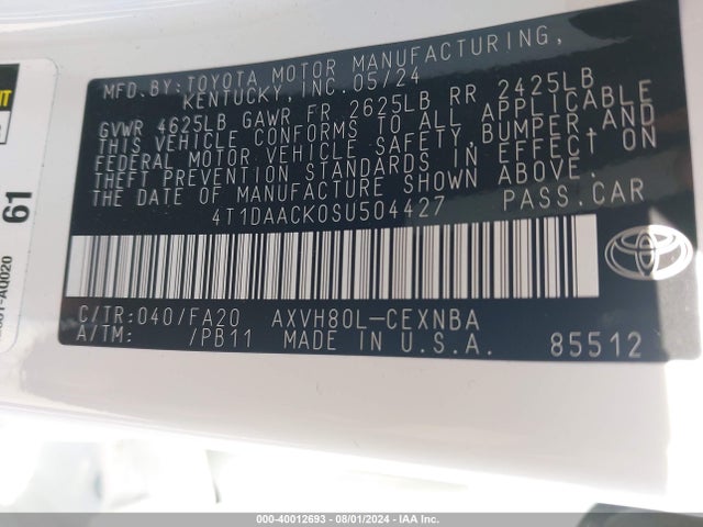 Toyota CAMRY LE 2025 4T1DAACK0SU504427 Image 9