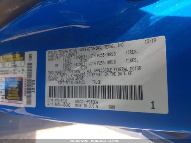 5TFEY5F19LX264535 Toyota Tundra Sr5