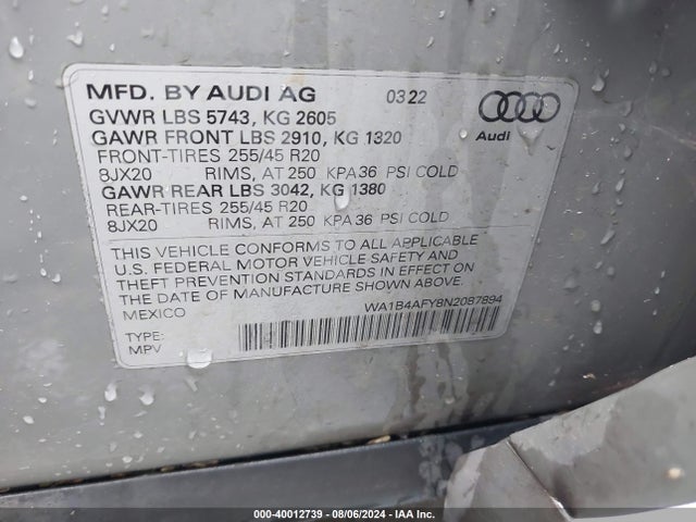 WA1B4AFY8N2087894 Audi Sq5 Premium Plus Tfsi Quattro Tiptronic