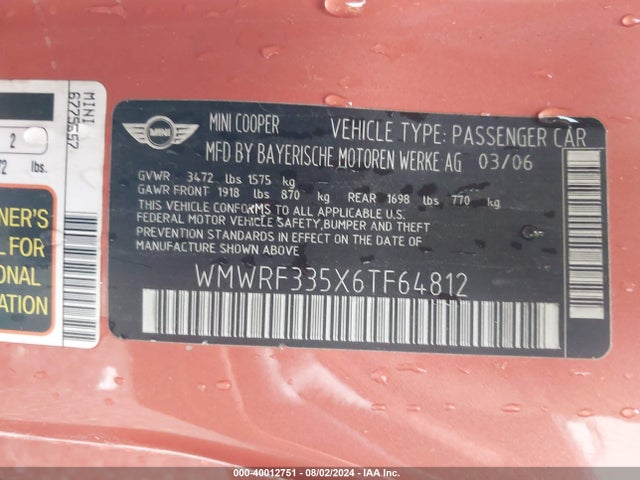 2006 MINI COOPER WMWRF335X6TF64812 Photo 8
