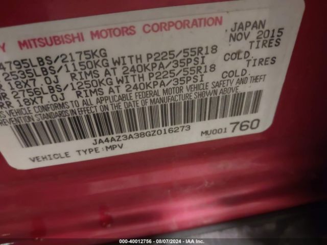 JA4AZ3A38GZ016273 Mitsubishi Outlander Es