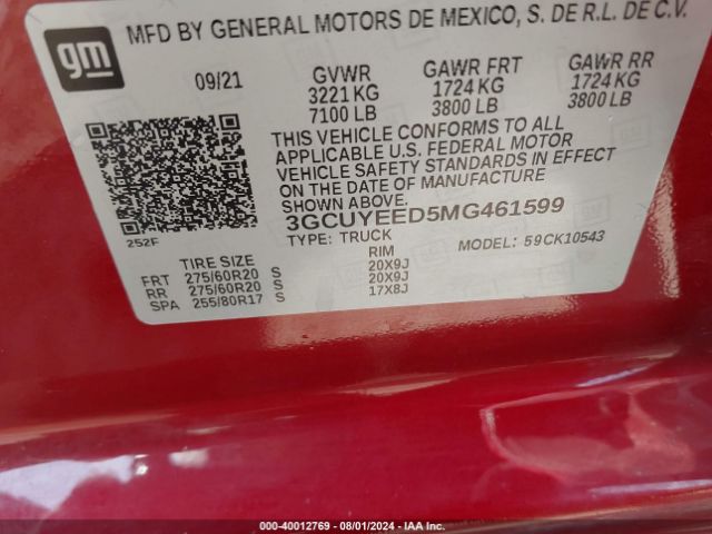 3GCUYEED5MG461599 Chevrolet Silverado 1500 4wd  Short Bed Rst