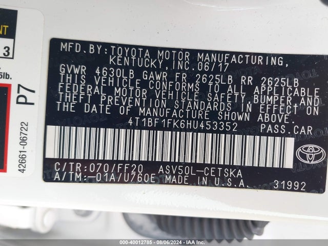 Toyota CAMRY SE 2017 4T1BF1FK6HU453352 Image 9