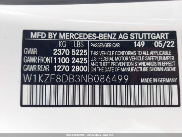 W1KZF8DB3NB086499 Mercedes-Benz E 350