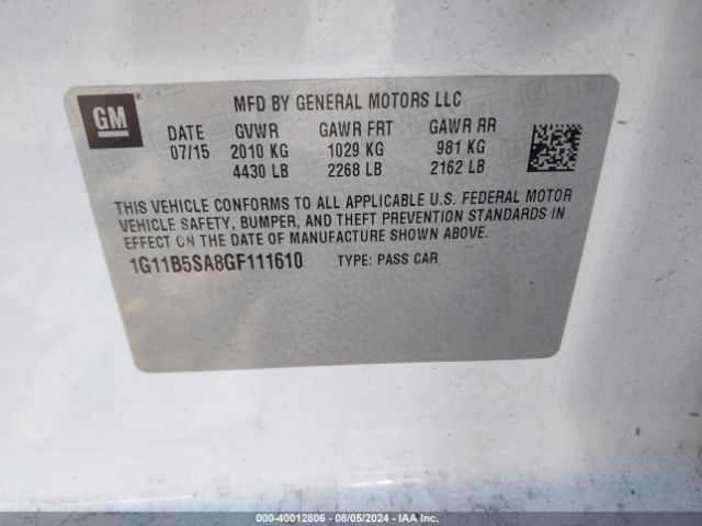 1G11B5SA8GF111610 Chevrolet Malibu Limited Ls