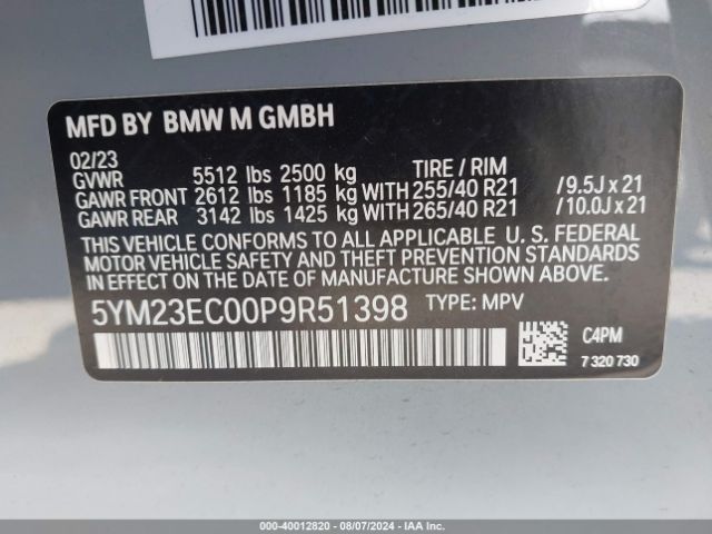 5YM23EC00P9R51398 BMW X4 M