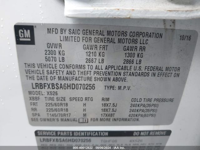 LRBFXBSA6HD070256 Buick Envision Essence