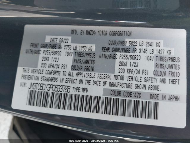 JM3TCBDY3P0633786 Mazda Cx-9 Carbon Edition