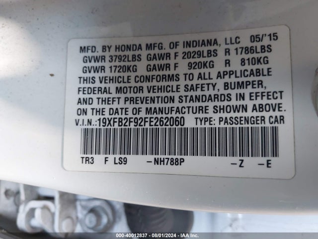 Honda Civic Ex-l 2015 19XFB2F92FE262060 Image 9