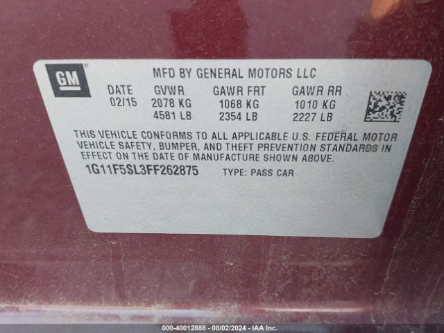 1G11F5SL3FF262875 Chevrolet Malibu 1lz