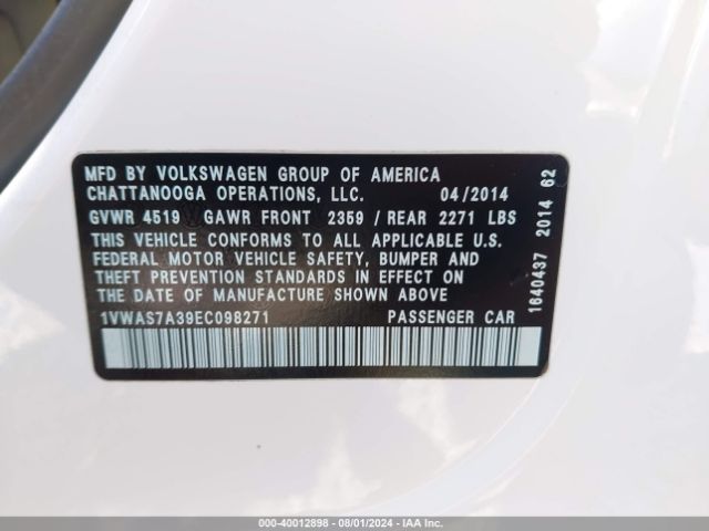 1VWAS7A39EC098271 Volkswagen Passat 1.8t S