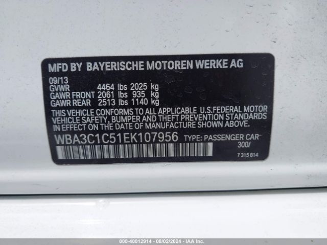 WBA3C1C51EK107956 BMW 328I