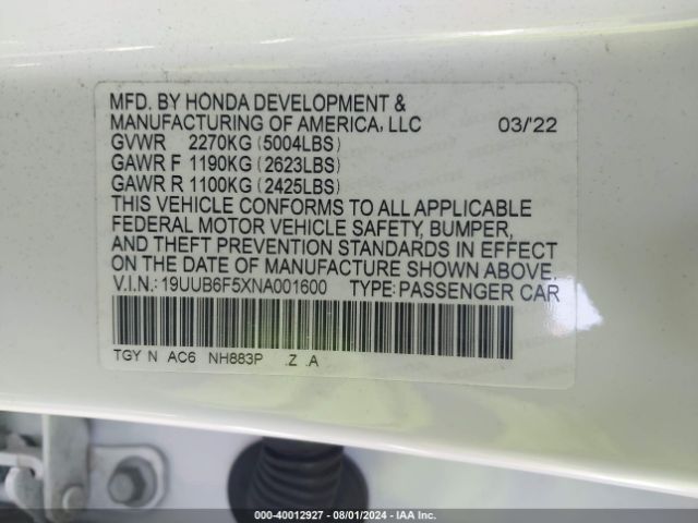 19UUB6F5XNA001600 Acura Tlx A-spec Package