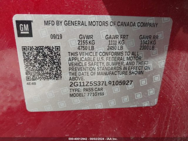 2G11Z5S37L9105927 Chevrolet Impala Fwd Lt