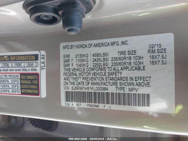 5J6RW1H51KL000984 Honda CR-V EX