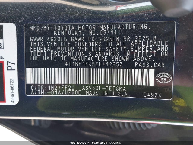 Toyota CAMRY SE 2014 4T1BF1FK5EU412657 Image 9