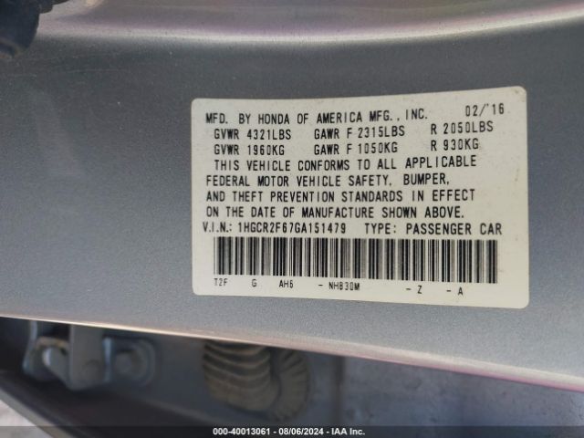 1HGCR2F67GA151479 Honda Accord Sport