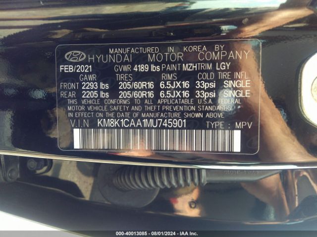 KM8K1CAA1MU745901 Hyundai Kona Se