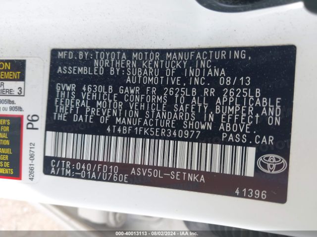 4T4BF1FK5ER340977 Toyota CAMRY LE