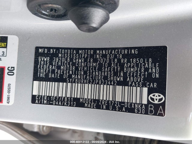 Toyota COROLLA LE 2018 5YFBURHE2JP823442 Image 9