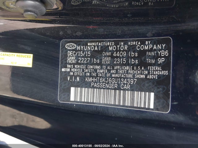 Hyundai Genesis 3.8 Base 2016 KMHHT6KJ6GU134397 Image 9