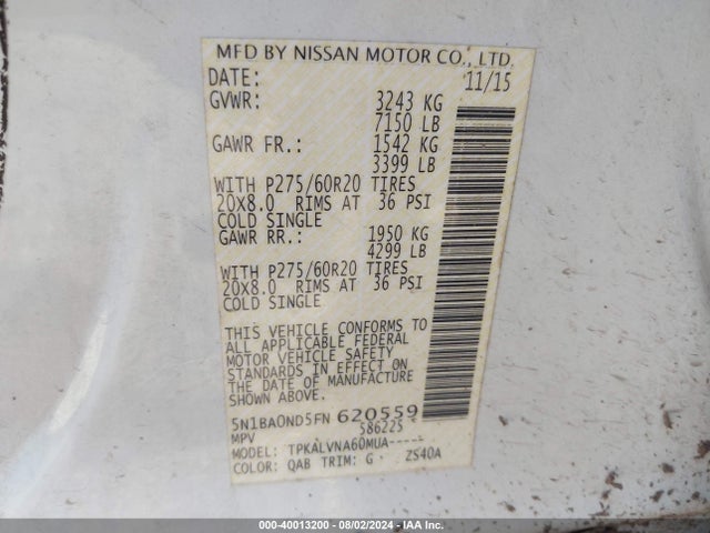 Nissan Armada Sl 2015 5N1BA0ND5FN620559 Image 9