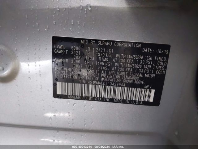 4S4WMALD5L3429944 Subaru Ascent Limited