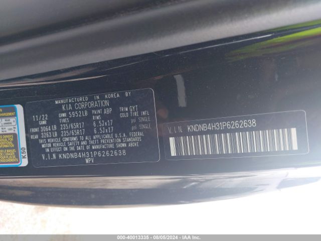 KNDNB4H31P6262638 KIA Carnival Mpv Lx Seat Package
