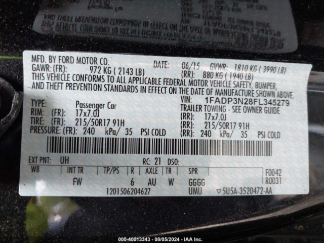 1FADP3N28FL345279 Ford Focus Titanium