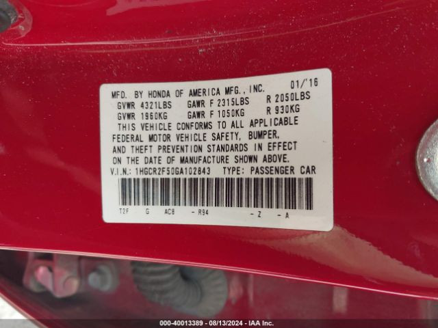 1HGCR2F50GA102843 Honda Accord Sport