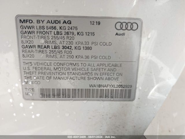 WA1BNAFYXL2052929 Audi Q5 Premium Plus 45 Tfsi Quattro S Tronic