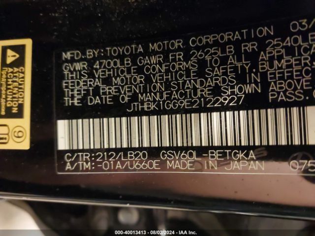 JTHBK1GG9E2122927 Lexus ES 350