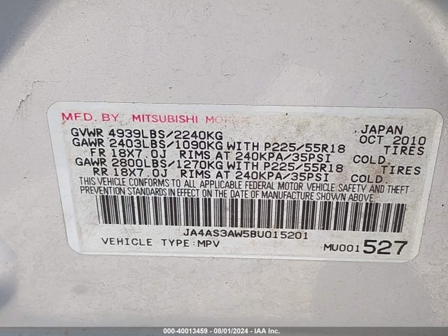 2011 MITSUBISHI OUTLANDER JA4AS3AW5BU015201 Photo 8