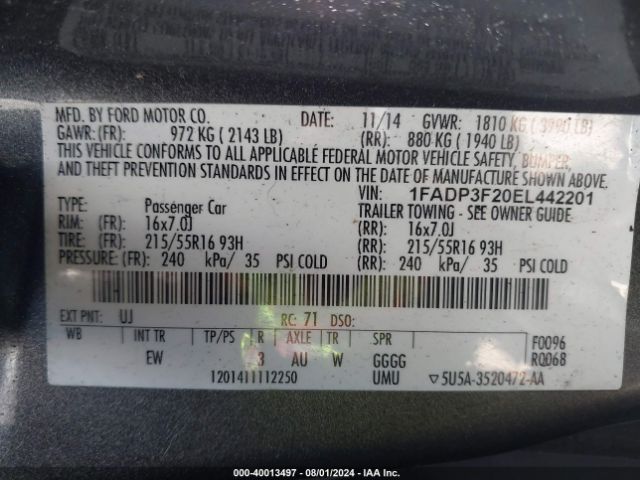1FADP3F20EL442201 Ford FOCUS SE