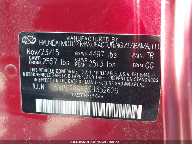 Hyundai SONATA SE 2016 5NPE24AF3GH352626 Image 9