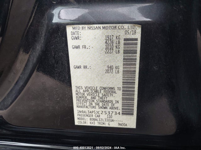 1N4AL3AP5JC253734 Nissan Altima 2.5 Sv
