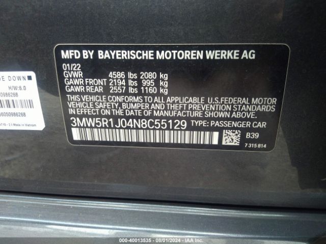 3MW5R1J04N8C55129 BMW 330I