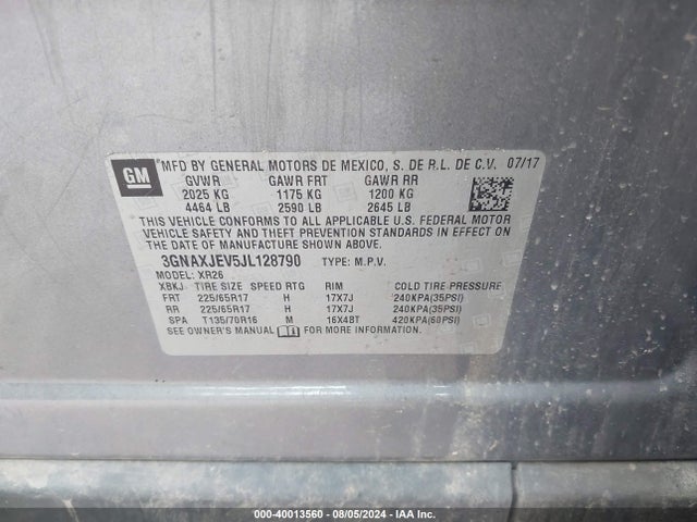 Chevrolet EQUINOX LT 2018 3GNAXJEV5JL128790 Image 9