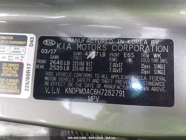 KIA Sportage Lx 2017 KNDPM3AC6H7282791 Image 9