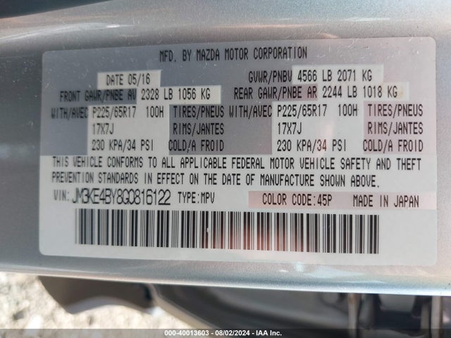 Mazda CX-5 SPORT 2016 JM3KE4BY8G0816122 Image 9
