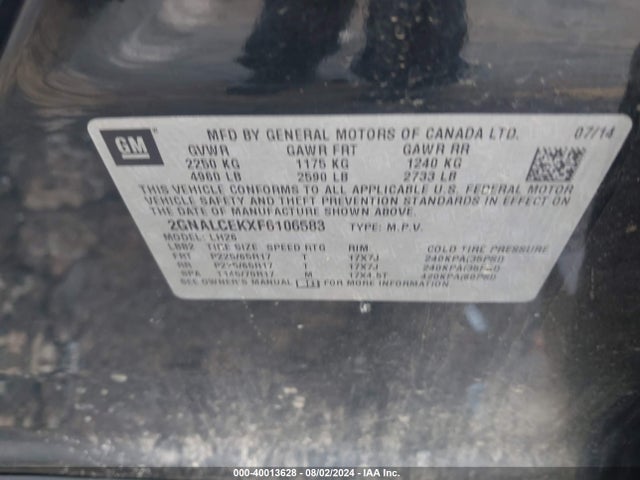 Chevrolet Equinox 2lt 2015 2GNALCEKXF6106583 Image 9