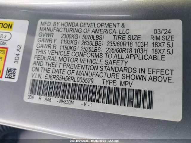 5J6RS5H56RL005529 Honda Cr-v Hybrid Sport